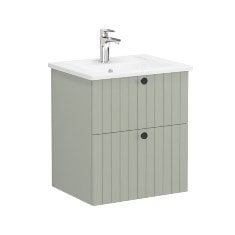 Vitra Root Groove 69414 Lavabo Dolabı, İki Çekmeceli, 60 Cm, Mat Retro Yeşil, Köşeli Lavabolu